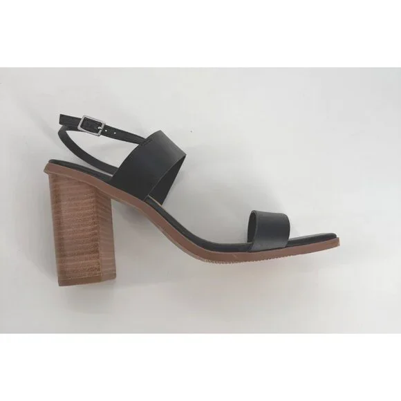 Lisa Vicky Oasis Sandals Black Leather Open Toe With Chunky Wooden Heel 9 New - Picture 5 of 11